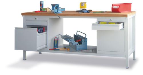 PAVOY Werkbank mit Gestell in lichtgrau und Buche-Multiplexplatte