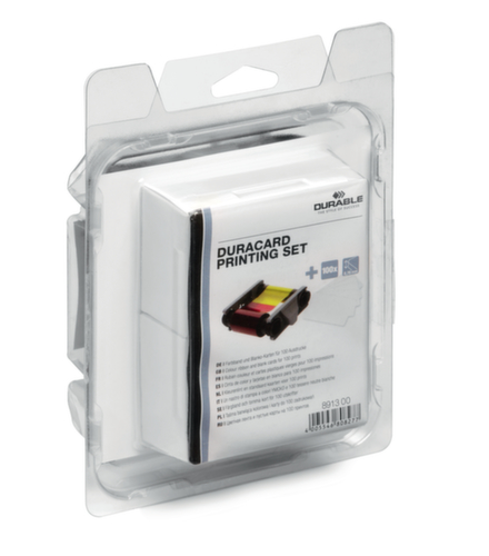 Durable Druckset, YMCKO-Farbband, Farbband mit RFID-Codierung, 100 Plastikkarten