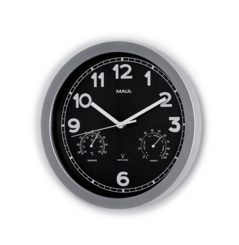 MAUL Funk-Wanduhr mit schwarzem ZIffernbaltt, mit arabischen Zahlen und Strichen, Ø 300 mm