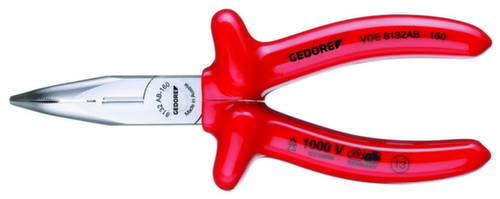 GEDORE VDE 8132 AB-160 VDE-Flachrundzange mit Tauchisolierung 160 mm