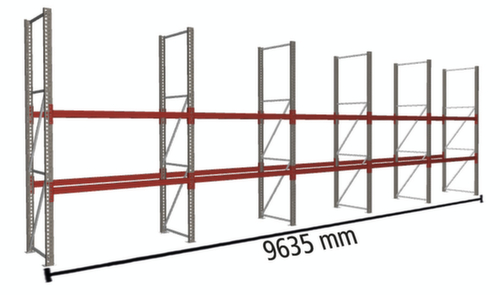 META Palettenregal MULTIPAL für 30 Paletten, 9635 mm breit, 3 Lagerebenen