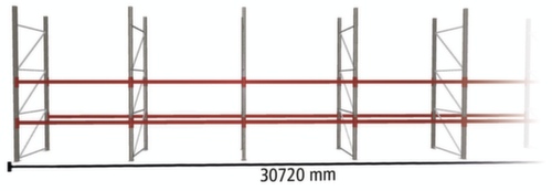 META Palettenregal MULTIPAL für 99 Paletten, 30720 mm breit, 3 Lagerebenen