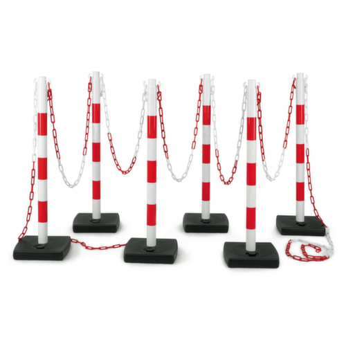 Absperrpfosten PVC mit Kette 6 PVC Pfosten + 12 m Kette rot/weiß