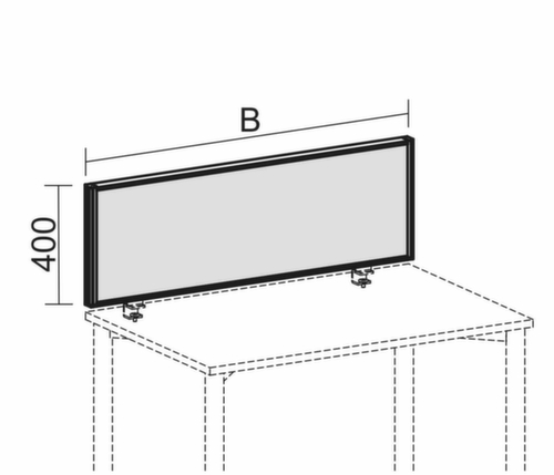 Gera Schallabsorbierende Tischtrennwand Pro ProfiLine, Höhe x Breite 400 x 1200 mm, Wand blau Technische Zeichnung 1 L