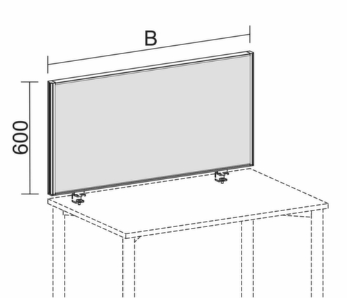 Gera Schallabsorbierende Tischtrennwand Pro ProfiLine, Höhe x Breite 600 x 1600 mm, Wand blau Technische Zeichnung 1 L