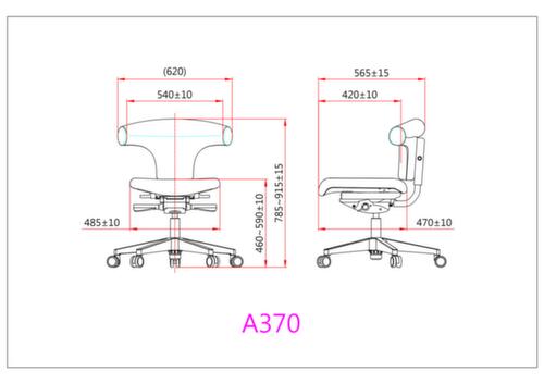 Arbeitsdrehstuhl A370 mit T-Bone-Form Technische Zeichnung 1 L