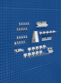 bott Lochplatte mit 42 teiligem Hakensortiment, Höhe x Breite 991 x 914 mm, RAL5010 Enzianblau