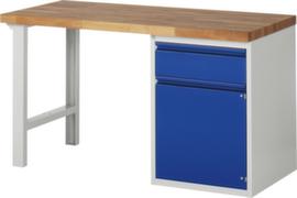 RAU Werkbank Basic mit Unterbauten, 1 Schublade, 1 Schrank, RAL7035 Lichtgrau/RAL5010 Enzianblau