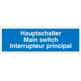 Hinweisetiketten SafetyMarking®, "Hauptschalter 3-sprachig (D/GB/F)"