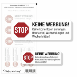 Hinweisschild SafetyMarking®, "Stop Keine Werbung! Keine kostenlosen Zeitungen"