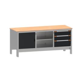 Thurmetall Werkbank EcoBlox 3C mit Multiplexplatte, 3 Schubladen, 1 Schrank, 2 Ablageböden, grau/RAL7016 Anthrazitgrau