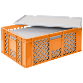 Euronorm-Stapelbehälter mit Isolierbox, orange, Inhalt 43 l, Auflagedeckel für Isolierbox