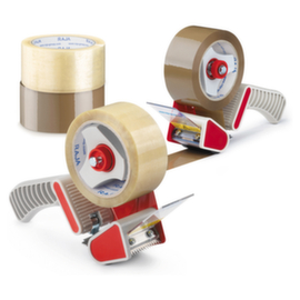 Handabroller-Set mit 6 Rollen PP-Packband Standard, Länge x Breite 66 m x 48 mm