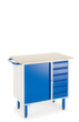 Rollcart Werkbank mit Schubladen, 6 Schubladen, 1 Schrank, RAL5010 Enzianblau/RAL7035 Lichtgrau