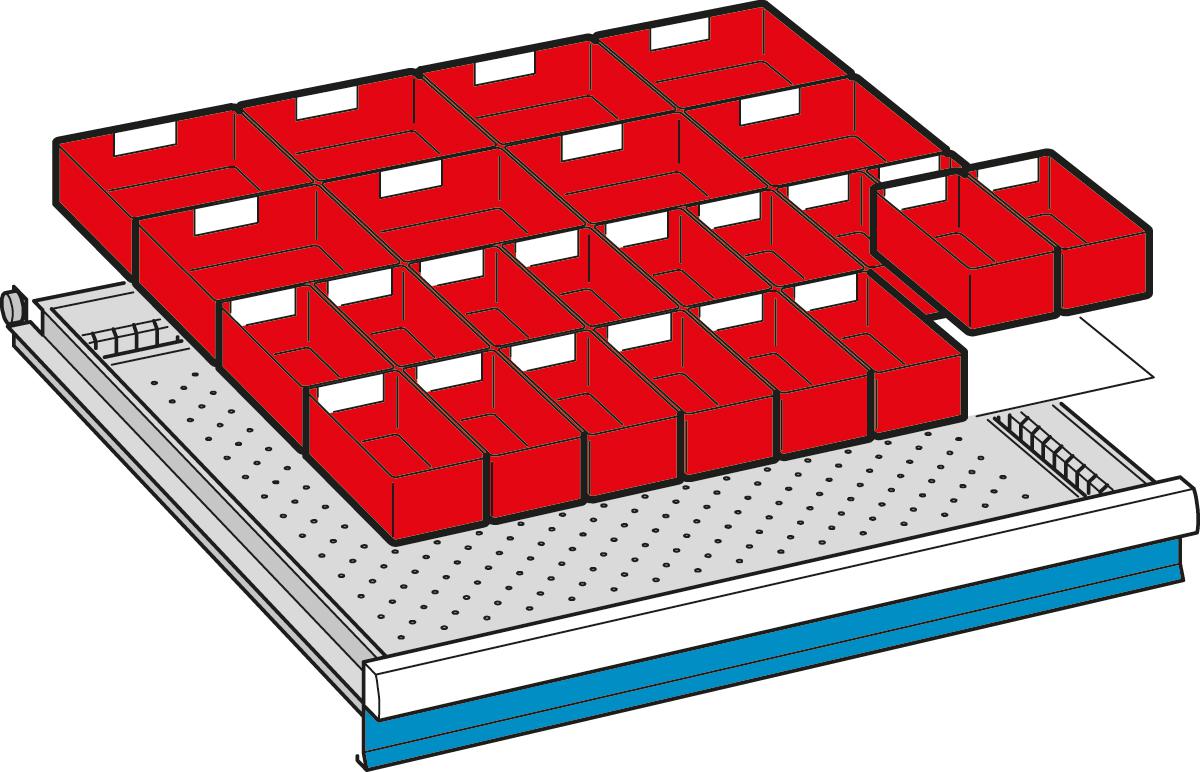 Einsatzkasten-Set für Schubladen 717 mm Technische Zeichnung 1 ZOOM