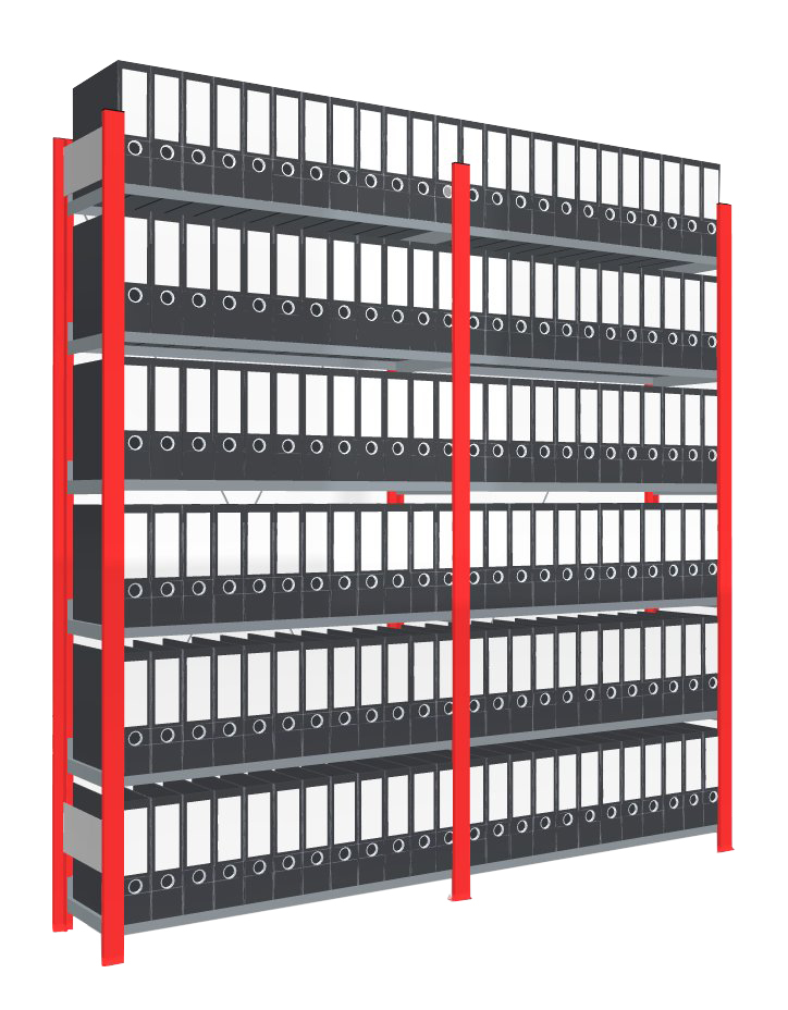 Akten-Steckregal, 6 Böden, Ständer RAL3000 Feuerrot