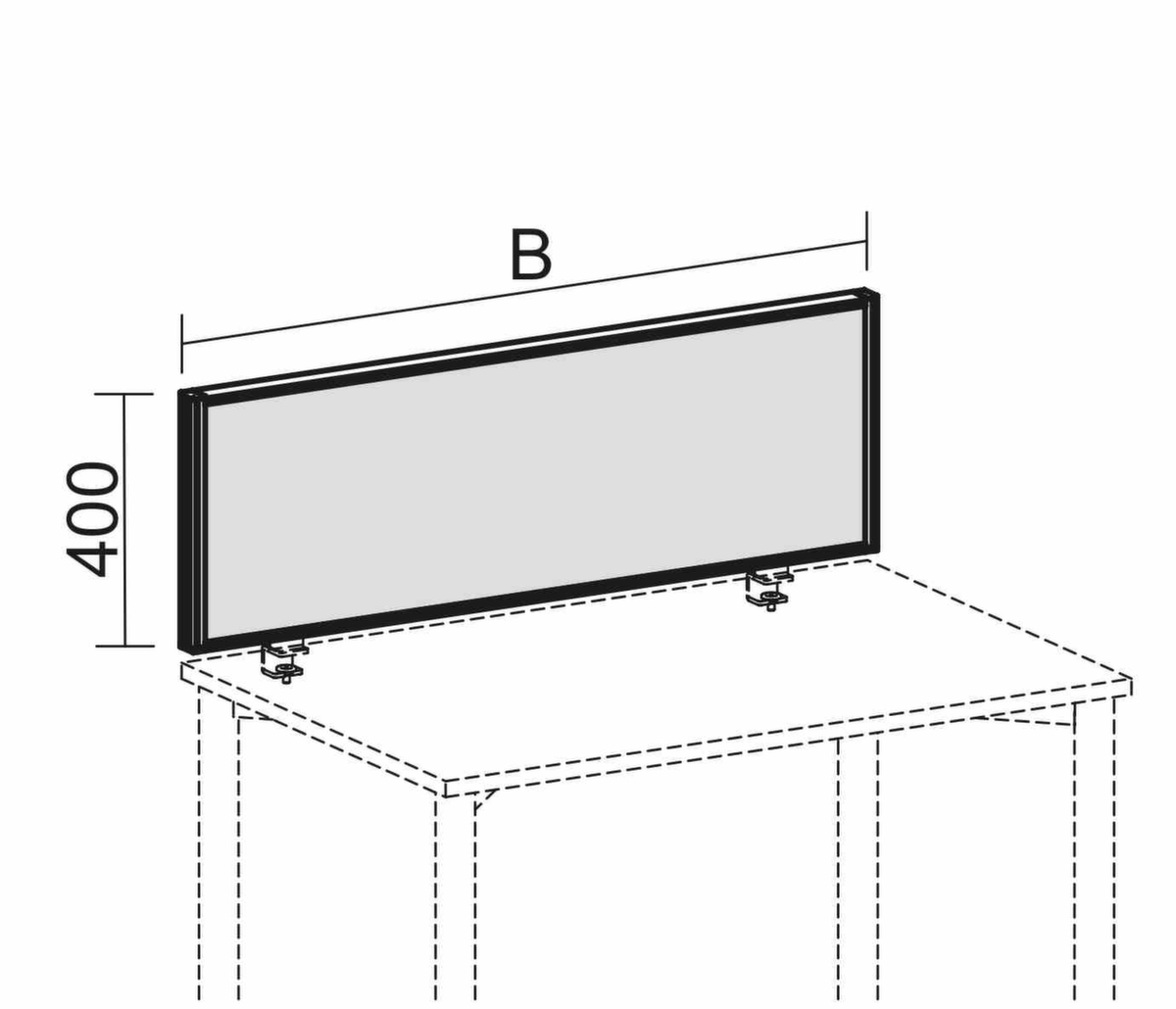 Gera Schallabsorbierende Tischtrennwand Pro ProfiLine, Höhe x Breite 400 x 1200 mm, Wand blau Technische Zeichnung 1 ZOOM