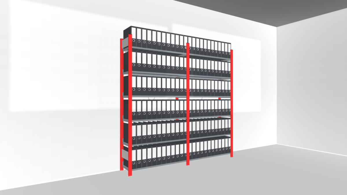 Akten-Steckregal, 6 Böden, Ständer RAL3000 Feuerrot Milieu 1 ZOOM