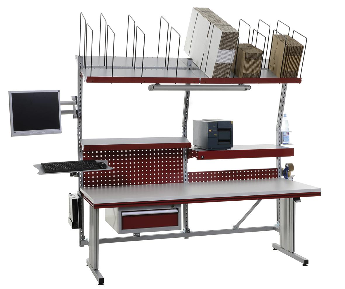 Rocholz Komplett-Packtisch System Flex E mit Lochplatte und PC-Aussattung, Breite x Tiefe 2000 x 800 mm Standard 1 ZOOM