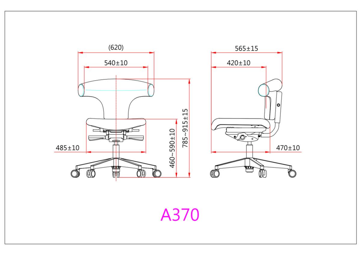 Arbeitsdrehstuhl A370 mit T-Bone-Form Technische Zeichnung 1 ZOOM