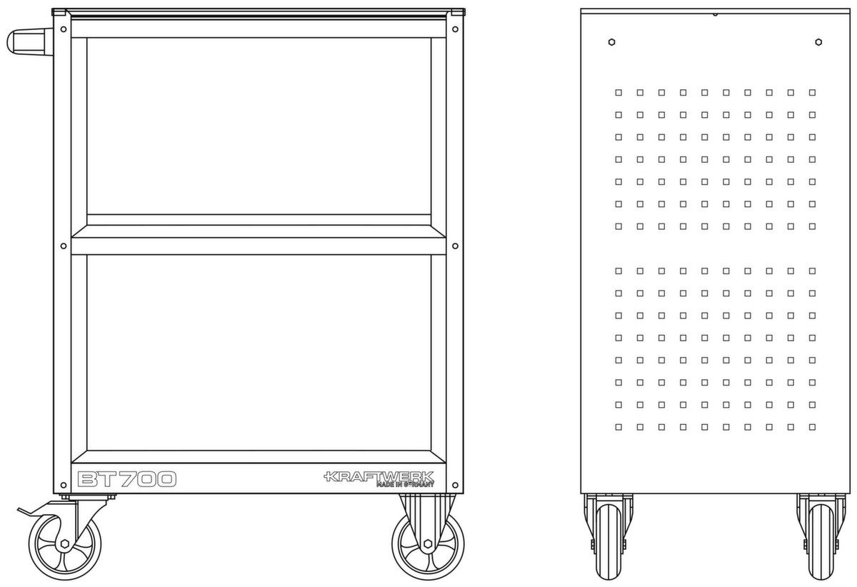 KRAFTWERK® Service Wagen BT700 40x60 mit Gummimatte Technische Zeichnung 1 ZOOM