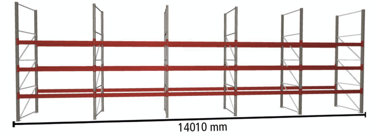 META Palettenregal MULTIPAL für 60 Paletten, 14010 mm breit, 4 Lagerebenen