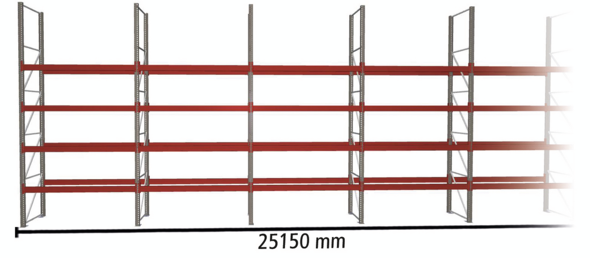 META Palettenregal MULTIPAL für 135 Paletten, 25150 mm breit, 5 Lagerebenen Standard 2 ZOOM