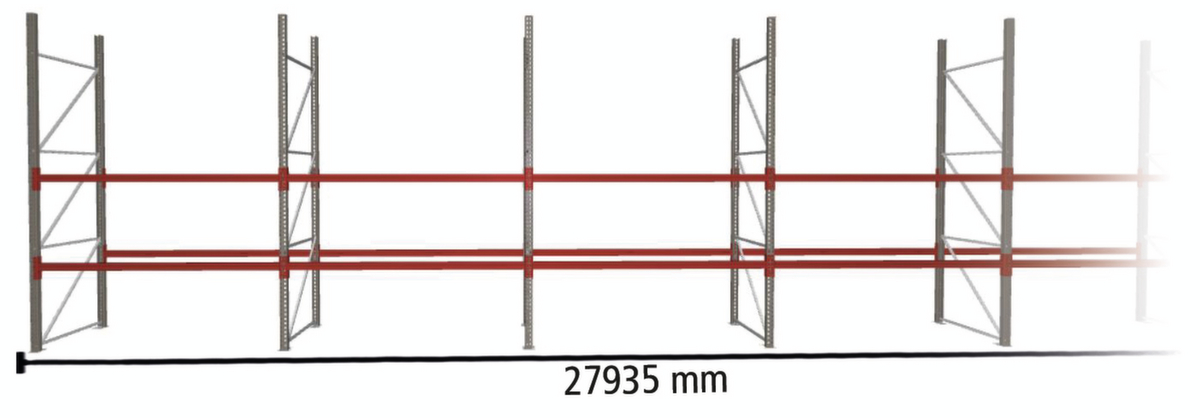 META Palettenregal MULTIPAL für 90 Paletten, 27935 mm breit, 3 Lagerebenen Standard 2 ZOOM